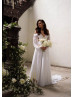 Long Sleeves White Chiffon Airy Wedding Dress